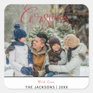 Simple Modern Merry Christmas Family Photo Square Sticker