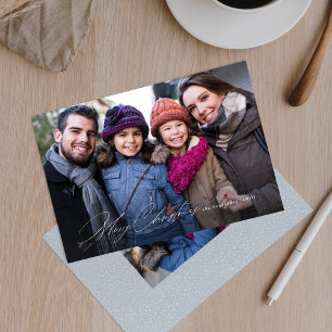 Simple modern Merry Christmas family photo stylish Holiday Card