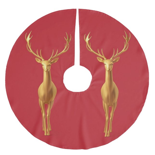 Simple modern merry christmas gold reindeer patter brushed polyester tree skirt (Front)