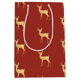 Simple modern merry christmas gold reindeer patter medium gift bag