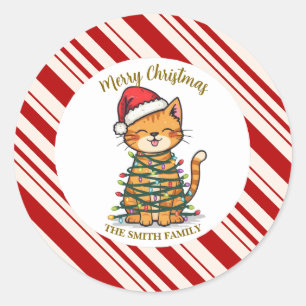 Simple modern merry christmas kitten CatMAS patter Classic Round Sticker