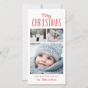 Simple Modern Merry Christmas Photo Collage Holiday Card