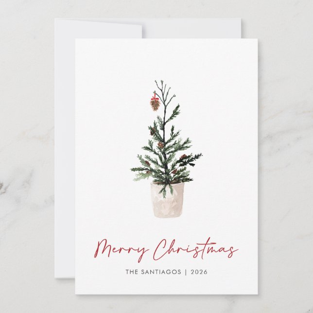 Simple Modern Merry Christmas Tree Holiday Card (Front)