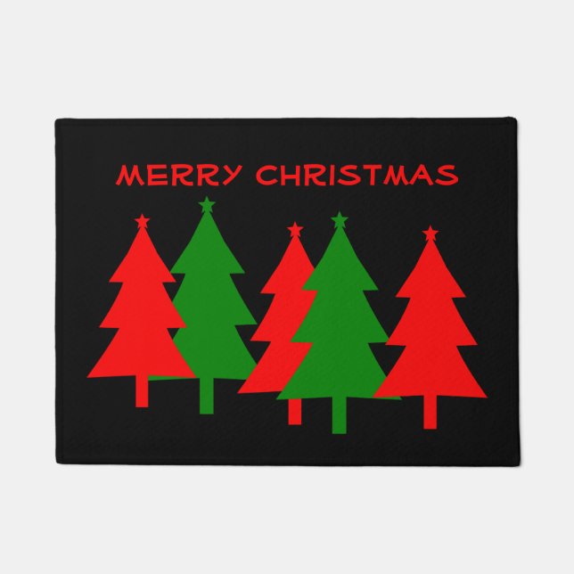 Simple Modern Merry Christmas Tree Red Green Black Doormat (Front)