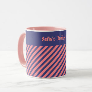 Simple Modern Midnight Blue Light Coral Stripes Mug