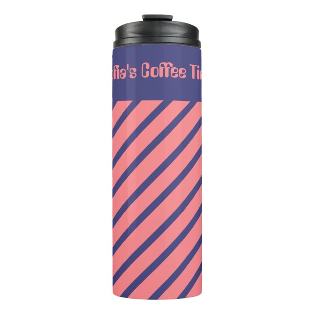 Simple Modern Midnight Blue Light Coral Stripes Thermal Tumbler (Front)