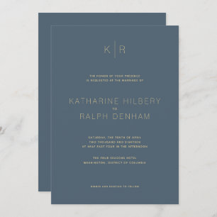 Simple Modern Midnight Blue Wedding Invitation