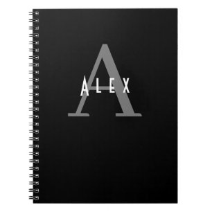 Simple Modern Minimal Black and White Monogram Notebook