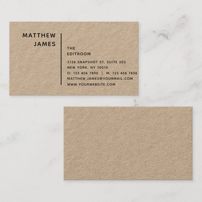 Simple Modern Minimal Black Kraft Business Card (Front/Back)