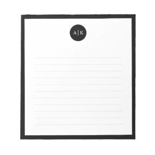 Simple Modern Minimal Black White Circle Monogram  Notepad