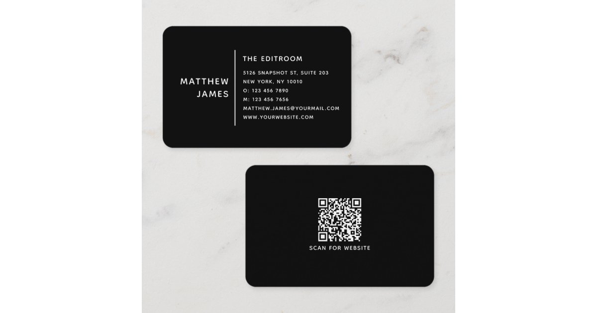 Simple Modern Minimal Black White QR Code Business Business Card | Zazzle
