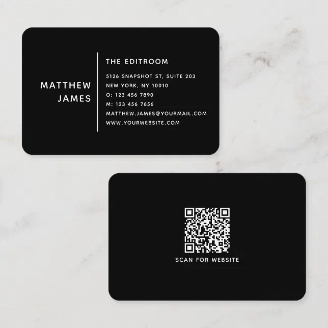 Simple Modern Minimal Black White QR Code Business Business Card | Zazzle
