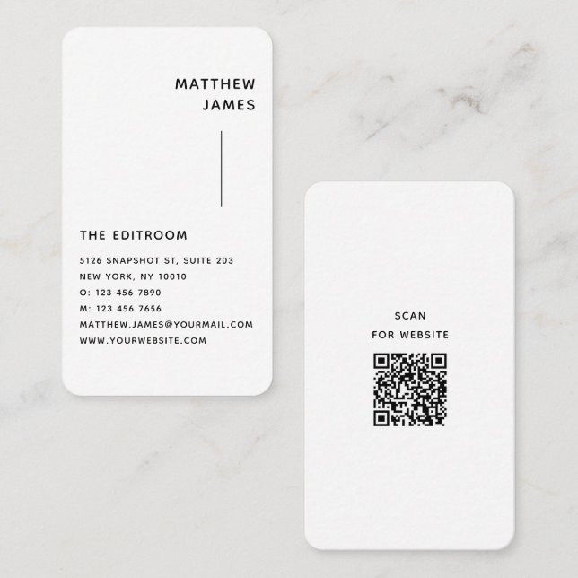 Simple Modern Minimal Black White QR Code Business Card (Front/Back)