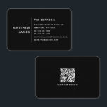 Simple Modern Minimal Black White QR Code Business Card<br><div class="desc">Simple Modern Minimal Black White QR Code Business Card features a simple design of popular modern white typography on a black background with your custom QR code on the reverse. Designed by ©Evco Studio www.zazzle.com/store/evcostudio</div>