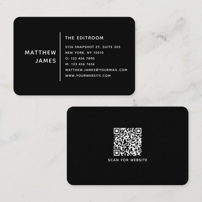 Simple Modern Minimal Black White QR Code Business Card (Front/Back)
