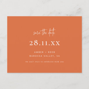 Simple Modern Minimal Burnt Orange Save the Date Announcement Postcard