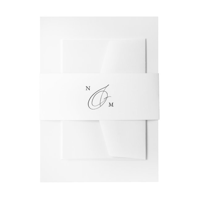 Simple Modern Minimal Calligraphy Monogram Wedding Invitation Belly Band (Front Example)