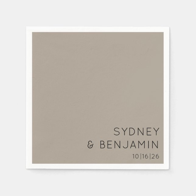 Simple Modern Minimal Custom Wedding Taupe Napkin (Front)