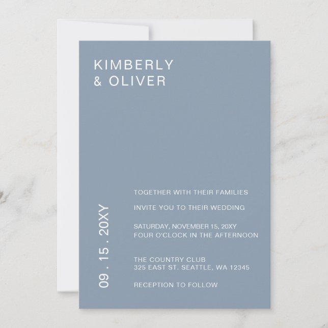 Simple Modern Minimal Dusty Blue Wedding Invitation (Front)