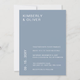Simple Modern Minimal Dusty Blue Wedding Invitation