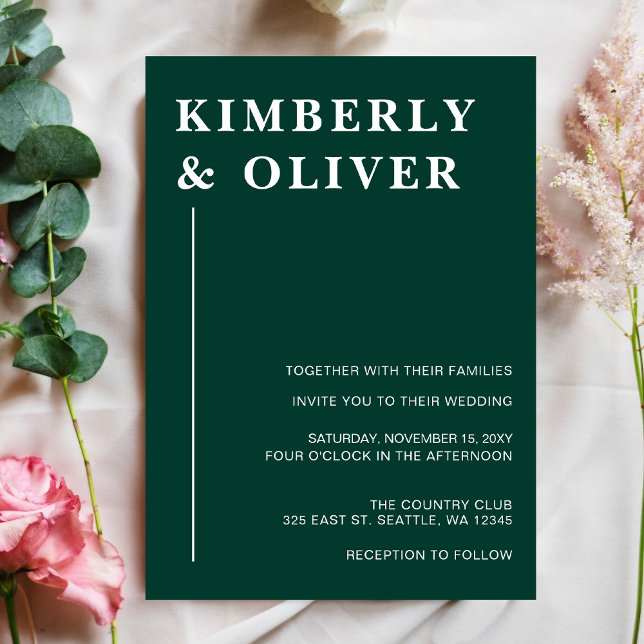 Simple Modern Minimal Emerald Wedding Invitation (Creator Uploaded)