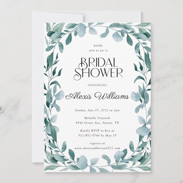Simple Modern Minimal Eucalyptus Bridal Shower Invitation (Front)