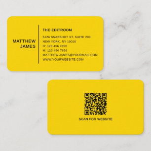 Simple Modern Minimal Golden Yellow QR Code Business Card