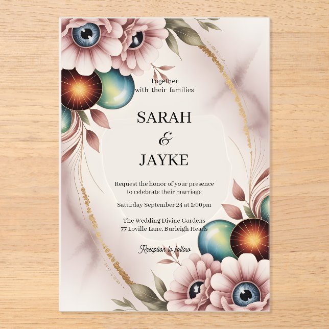 Simple Modern Minimal Green Leaf Wedding Acrylic  Acrylic Invitations (Front)