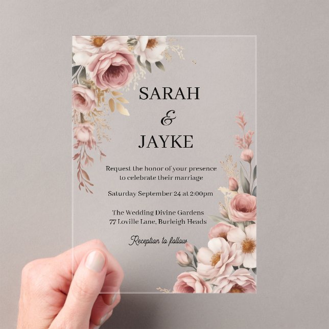 Simple Modern Minimal Green Leaf Wedding Acrylic  Acrylic Invitations (Insitu (Handheld))