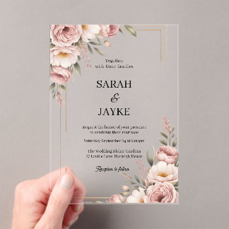 Simple Modern Minimal Green Leaf Wedding Acrylic  Invitations
