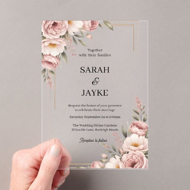 Simple Modern Minimal Green Leaf Wedding Acrylic  Invitations (Insitu (Handheld))