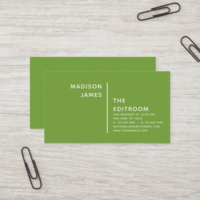 Simple Modern Minimal Green White Business Card (Front/Back In Situ)