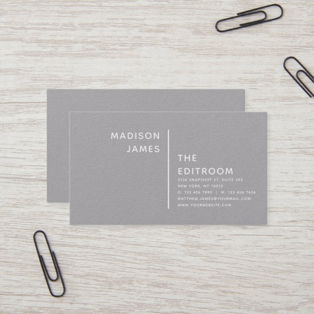 Simple Modern Minimal Grey Textured White Script Business Card (Front/Back In Situ)