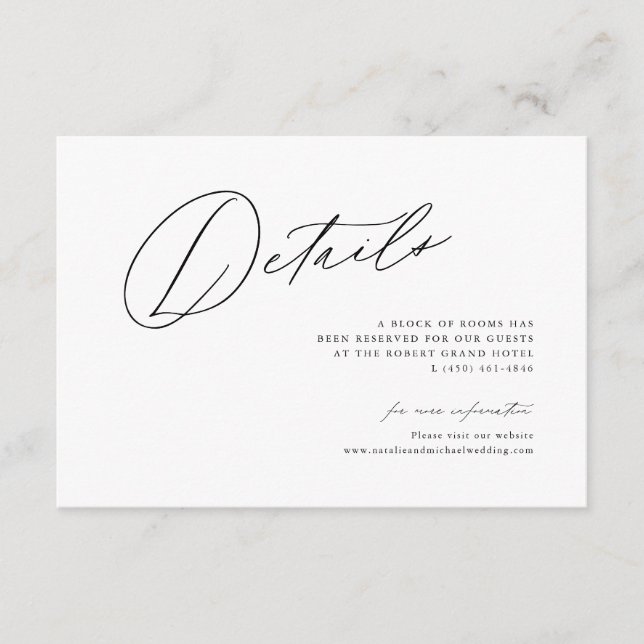 Simple Modern Minimal Handwriting Wedding Details Enclosure Card (Front)
