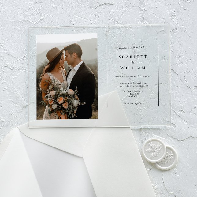 Simple Modern Minimal Horizontal Photo Wedding Acrylic Invitations (Creator Uploaded)