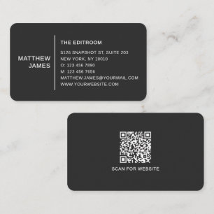 Simple Modern Minimal Matte Black White QR Code Business Card