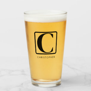 Simple Modern Minimal Monogram Custom Name Beer Glass