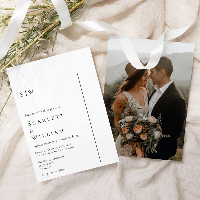 Simple Modern Minimal Monogram Photo Wedding Invitation (Creator Uploaded)