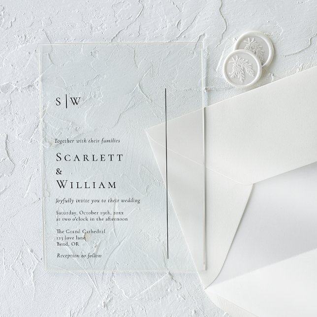 Simple Modern Minimal Monogram Wedding Acrylic Invitations (Creator Uploaded)