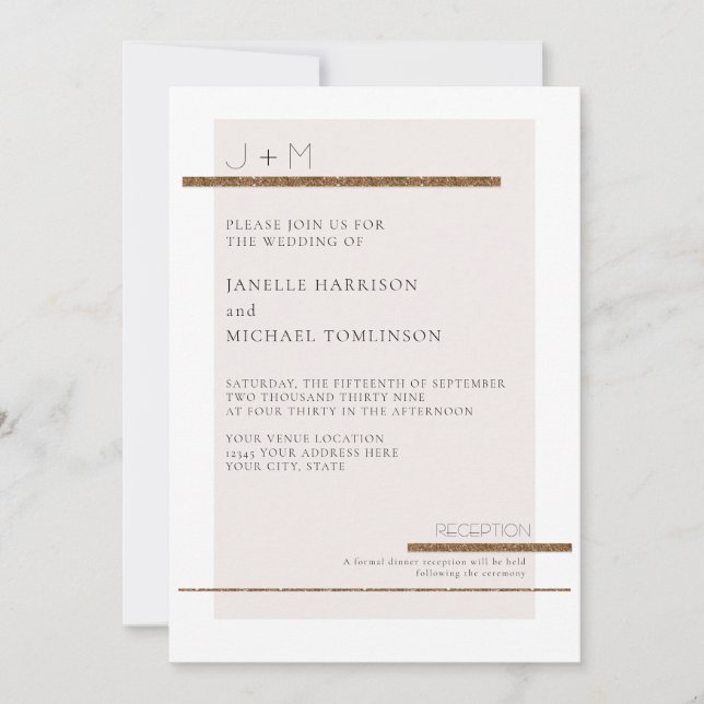 Simple Modern Minimal Pale Blush Pink Gold Wedding Invitation (Front)