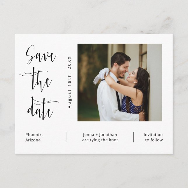 Simple Modern Minimal Photo QR Code Save The Date Postcard (Front)