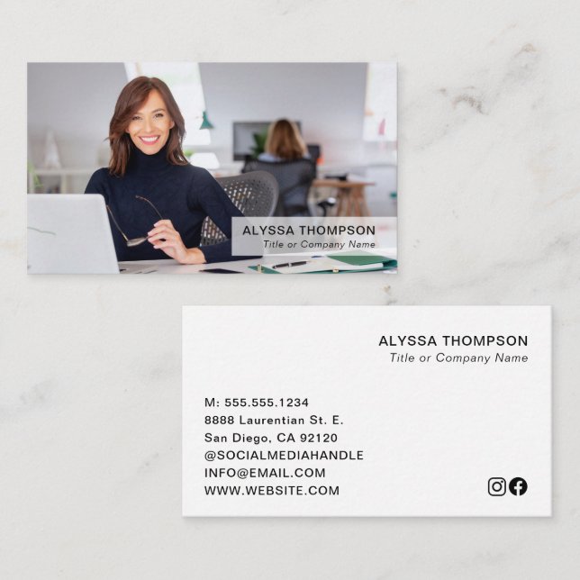Simple Modern Minimal Professional Custom Photo  Business Card (Front/Back)