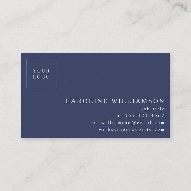Simple Modern Minimal Professional Logo Navy Blue Business Card (Front)