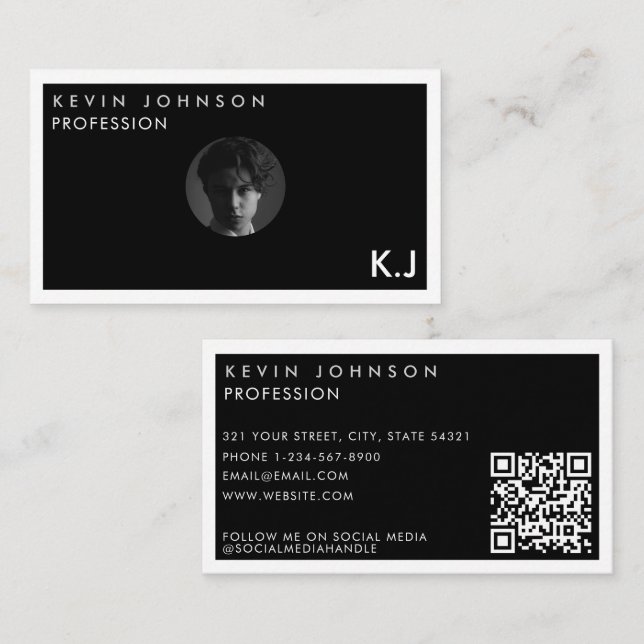 Simple Modern Minimal Professional  Photo QR code Business Card (Front/Back)