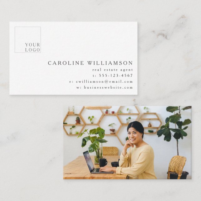 Simple Modern Minimal Real Estate Agent Logo Business Card (Front/Back)
