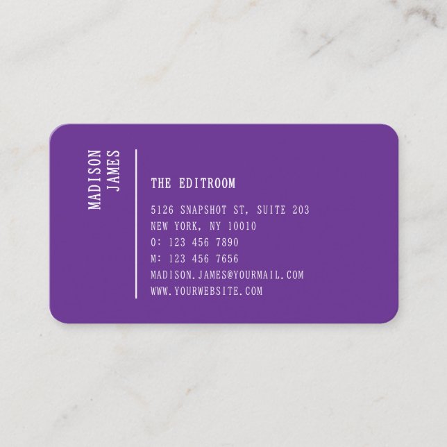 Simple Modern Minimal Royal Purple QR Code Business Card (Front)