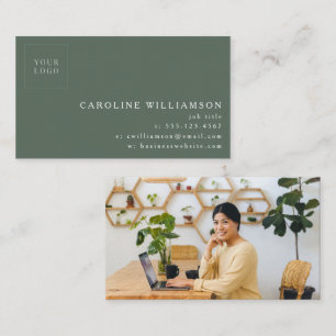 Simple Modern Minimal Sage Green Logo Photo  Business Card