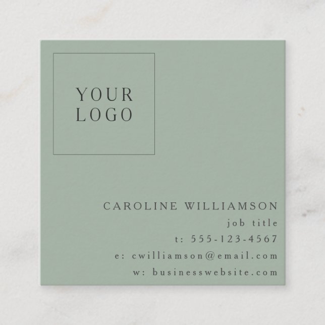 Simple Modern Minimal Sage Professional Logo Square Business Card (Front)