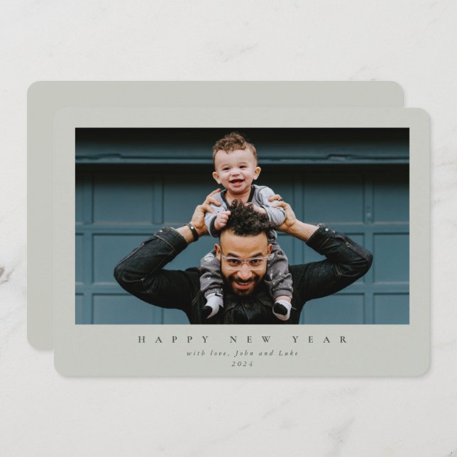 Simple Modern Minimal Single Photo Happy New Year Holiday Card (Front/Back)