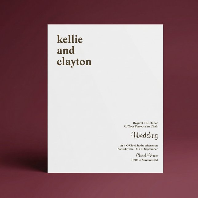 Simple Modern Minimal Type Wedding Invitation (Creator Uploaded)